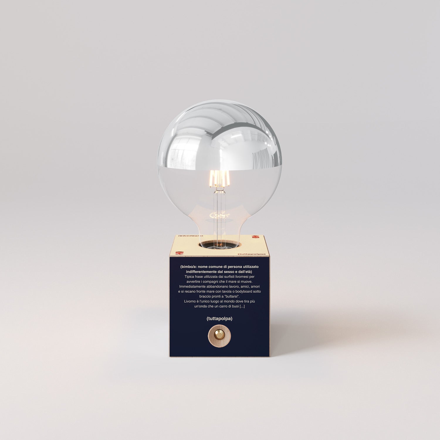 Cabless03 "Bimbi c’è l’onde" con lampadina globo mezza sfera argento - Tuttapolpa