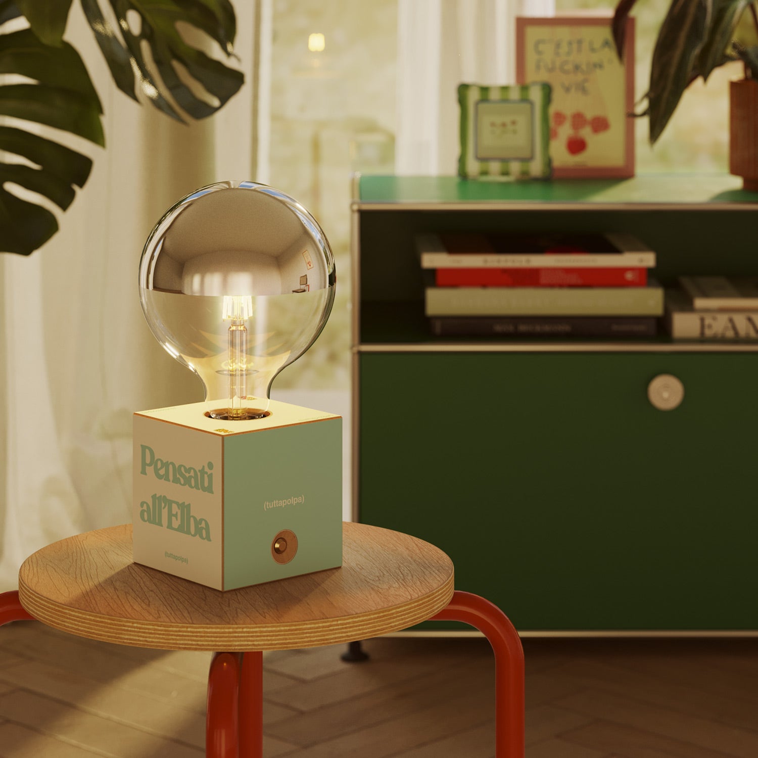 Cabless03 "Pensati all’Elba" con lampadina globo mezza sfera argento - Tuttapolpa