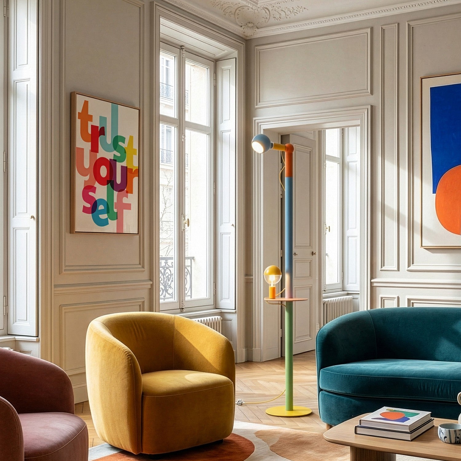 Rocco XXL - Lampada da terra multicolor con spina UK e lampadina Maria e Camo