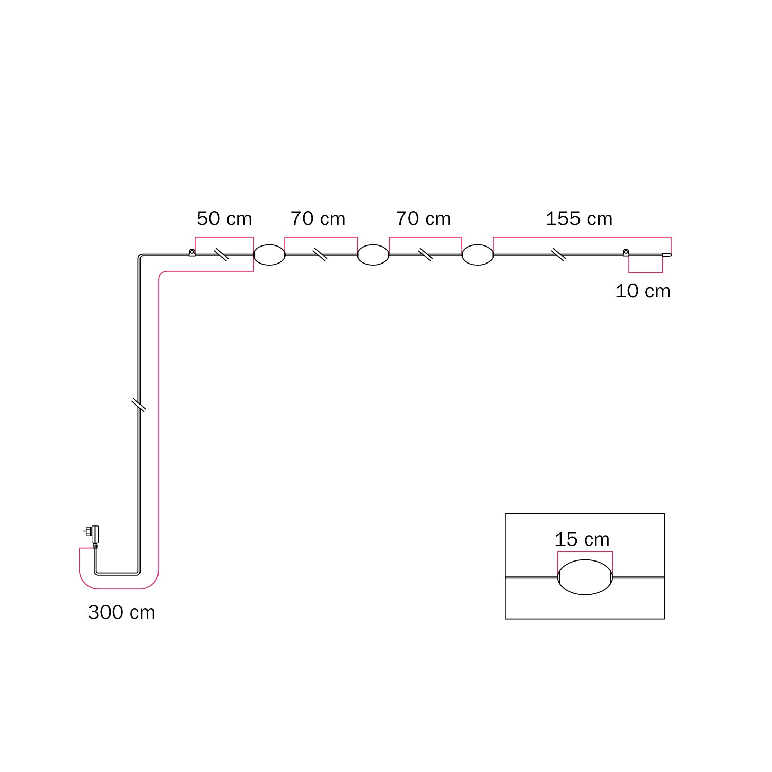 Catena luminosa 3 punti luce da esterno IP67 Grigio - Marina3