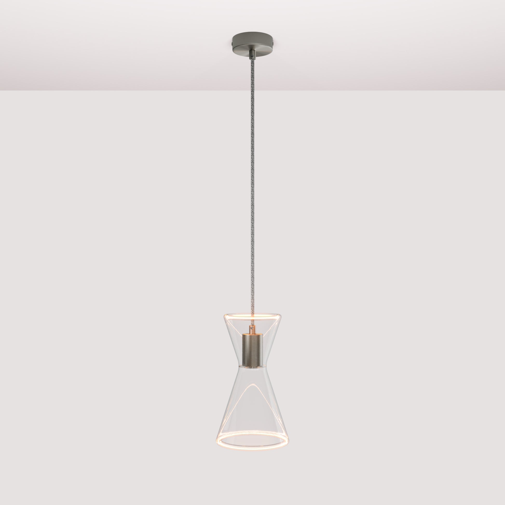 Lampada a sospensione con lampadina Ghost Doppio cono - Titanio satinato