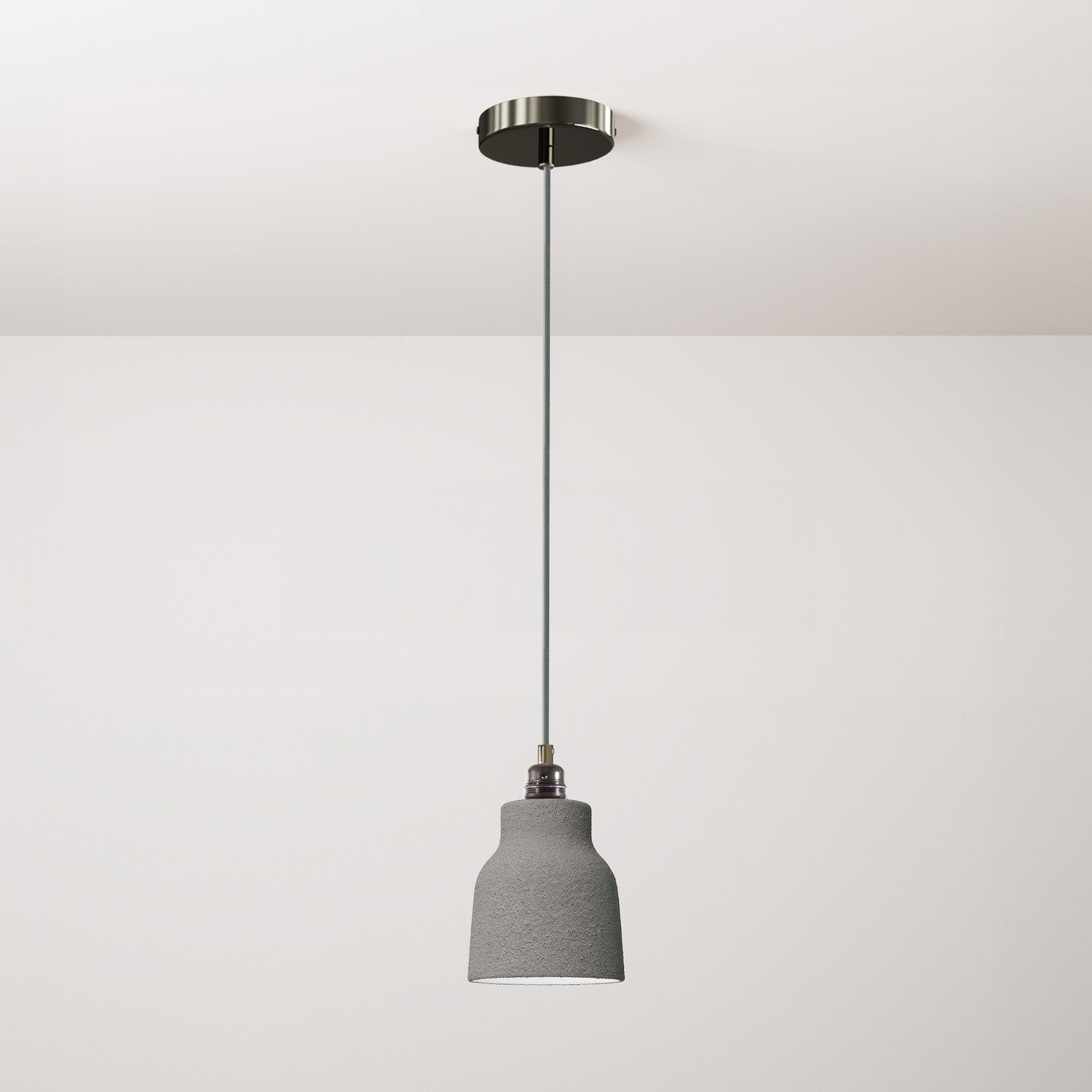 Lampada a sospensione completa di cavo tessile, paralume Vaso in ceramica e finiture in metallo - Effetto cemento