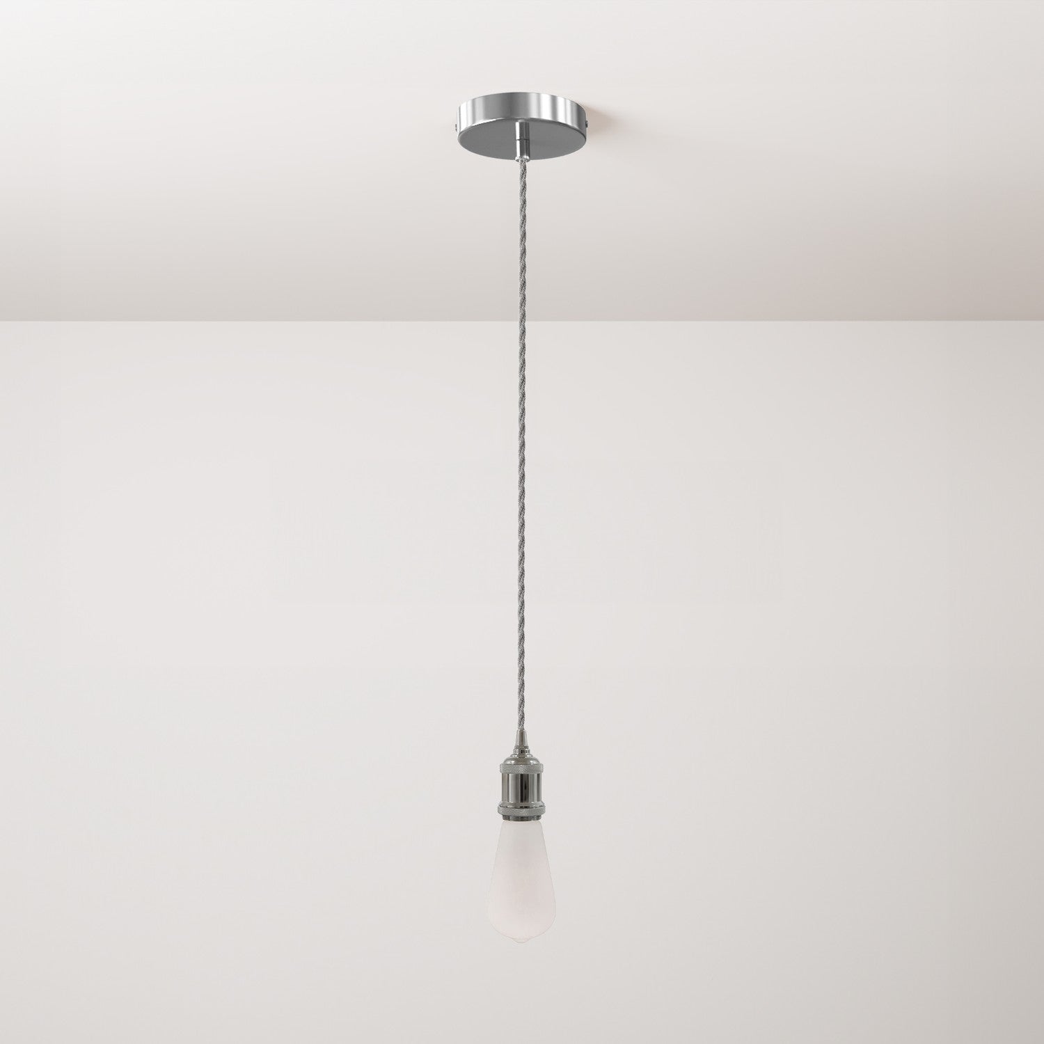 Lampada a sospensione completa di cavo tessile trecciato e portalampada in alluminio - Cromo