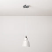 Lampada a sospensione completa di cavo tessile, paralume Vaso in ceramica e finiture in metallo - Bianco lucido