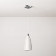 Lampada a sospensione completa di cavo tessile, paralume Bottiglia in ceramica e finiture in metallo - Bianco lucido