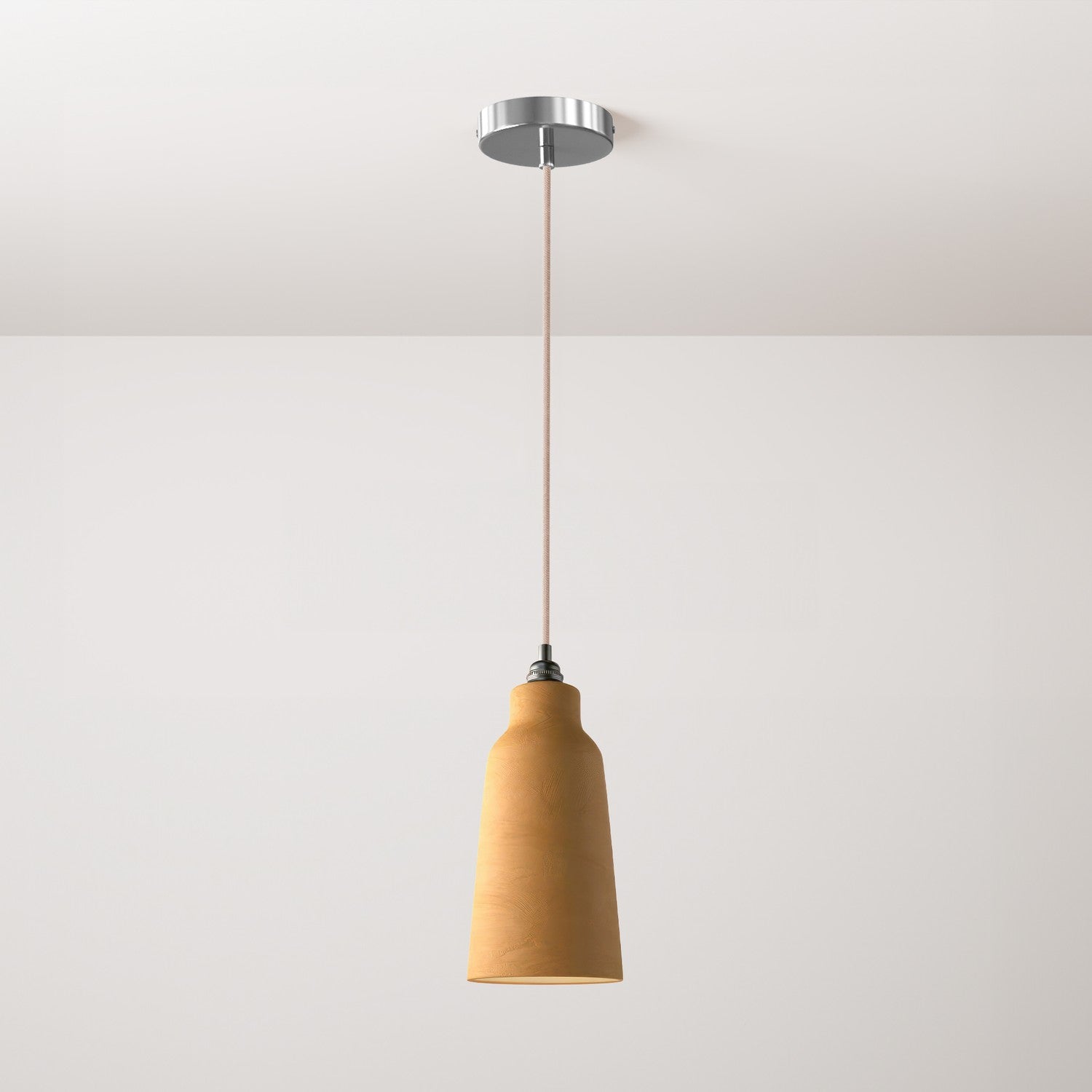 Lampada a sospensione completa di cavo tessile, paralume Bottiglia in ceramica e finiture in metallo - Terracotta striato