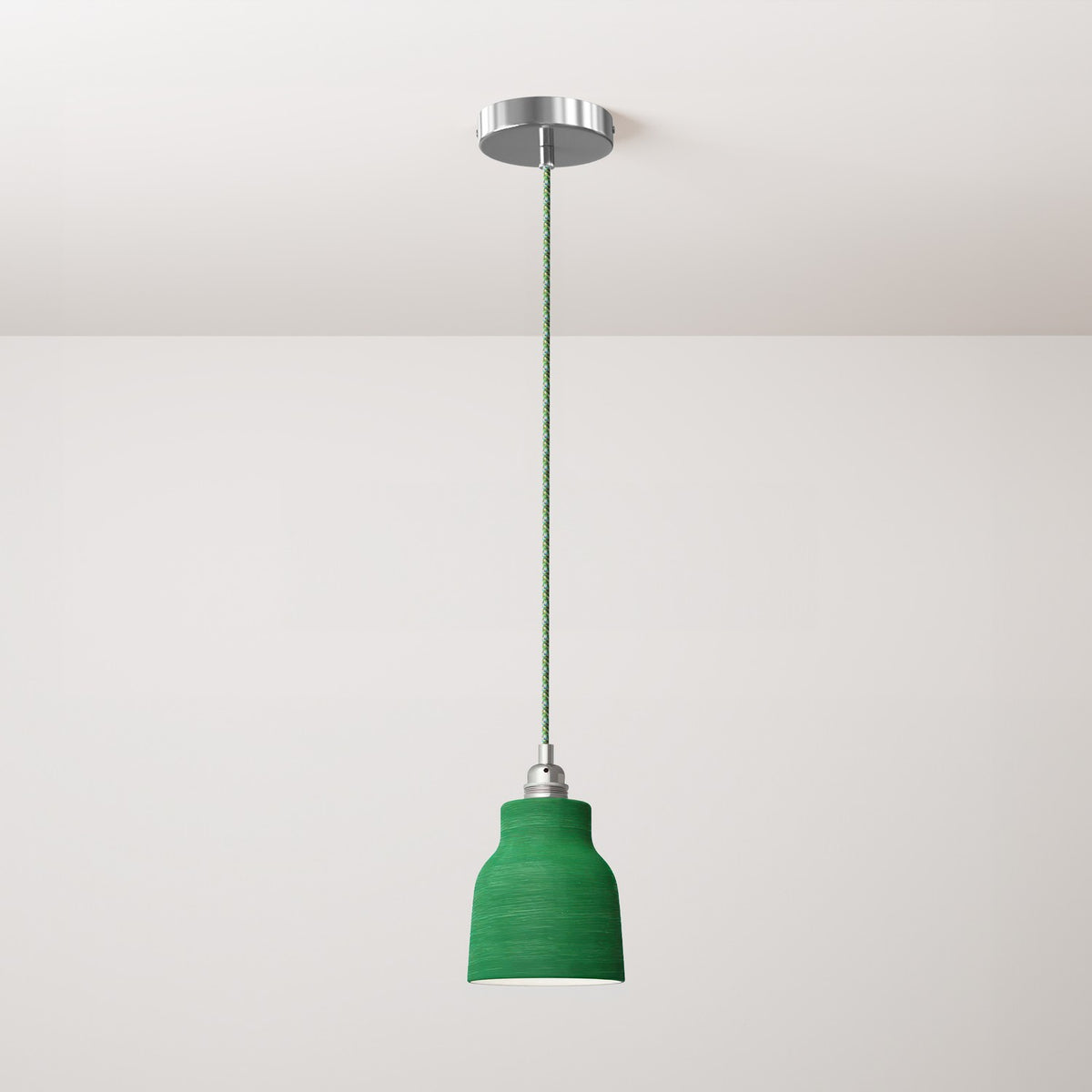 Landhaus-Kronleuchter mit Vasenkeramik-Lampenschirm – Gestreiftes Evergreen