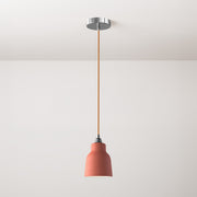 Lampada a sospensione completa di cavo tessile, paralume Vaso in ceramica e finiture in metallo - Corallo striato