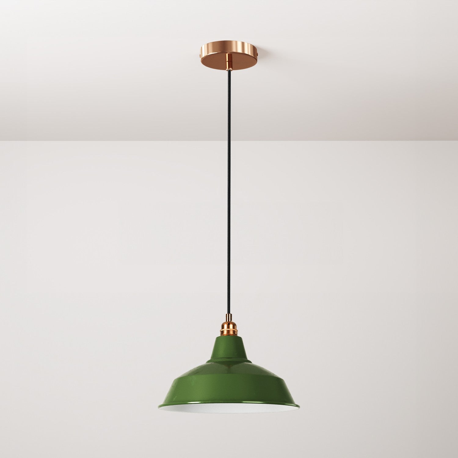 Lampada a sospensione completa di cavo tessile, paralume Bistrot e finiture in metallo - Verde