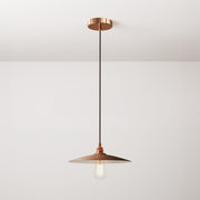 Lampada a sospensione completa di cavo tessile, paralume in ceramica Piatto e finiture in metallo - Effetto corten