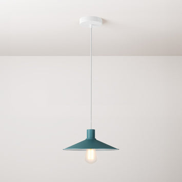 Lampada a sospensione completa di cavo tessile, paralume Swing Pastel e finiture in metallo - Petrolio