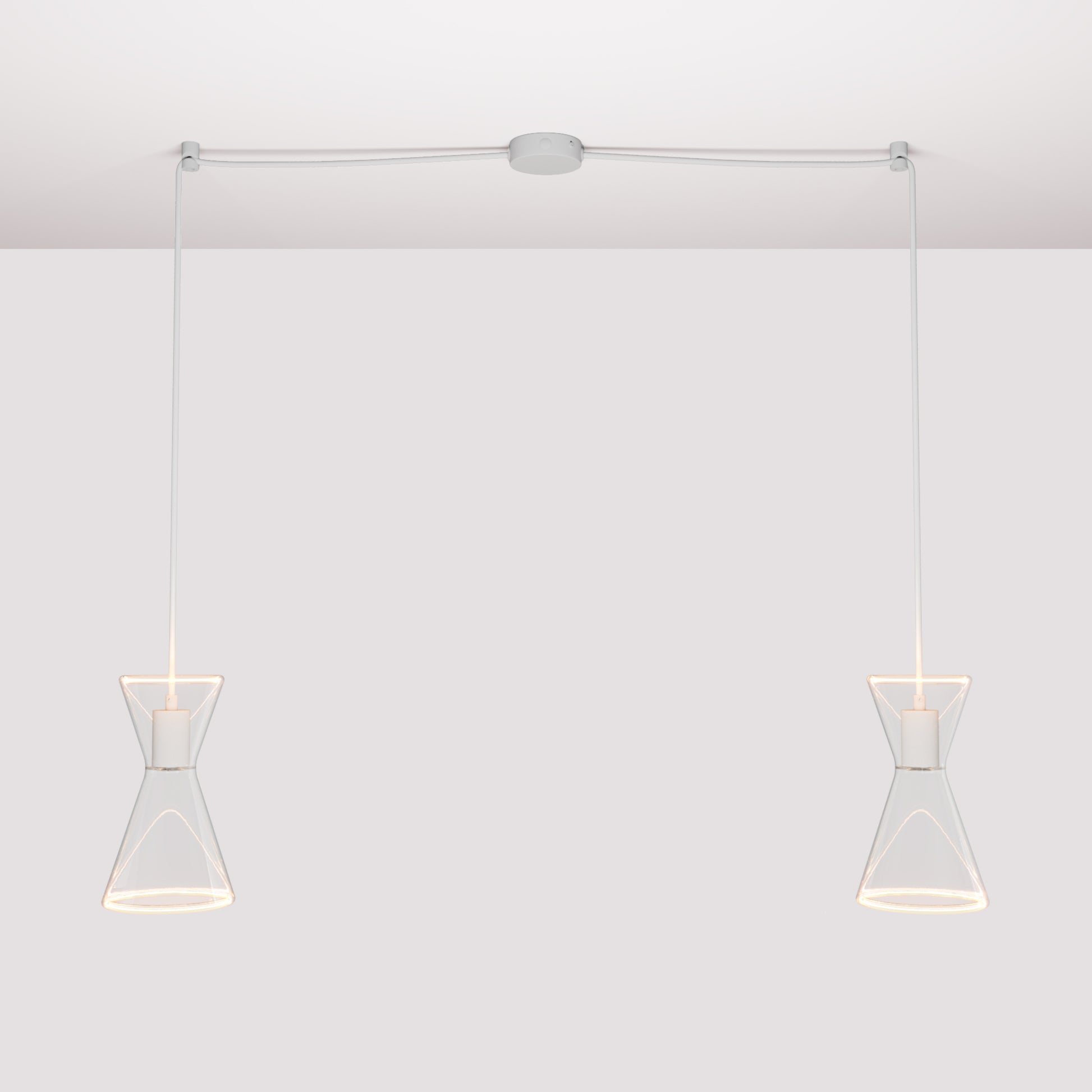 Lampada a sospensione con due cadute con Ghost Doppio cono - Bianco opaco