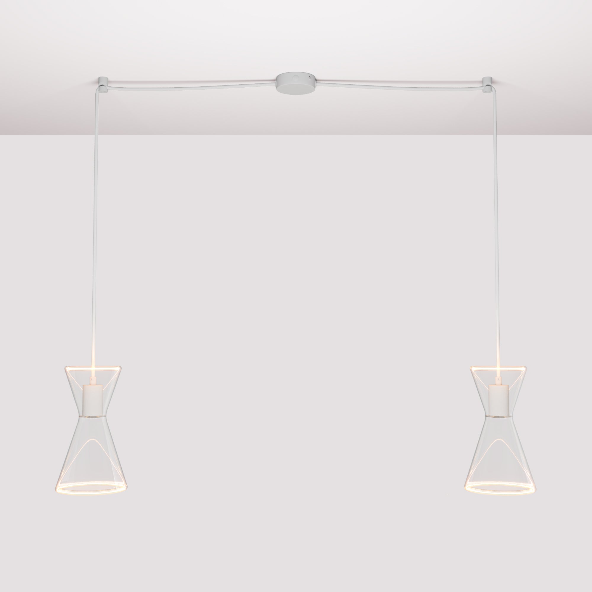 Lampada a sospensione con due cadute con Ghost Doppio cono - Bianco opaco