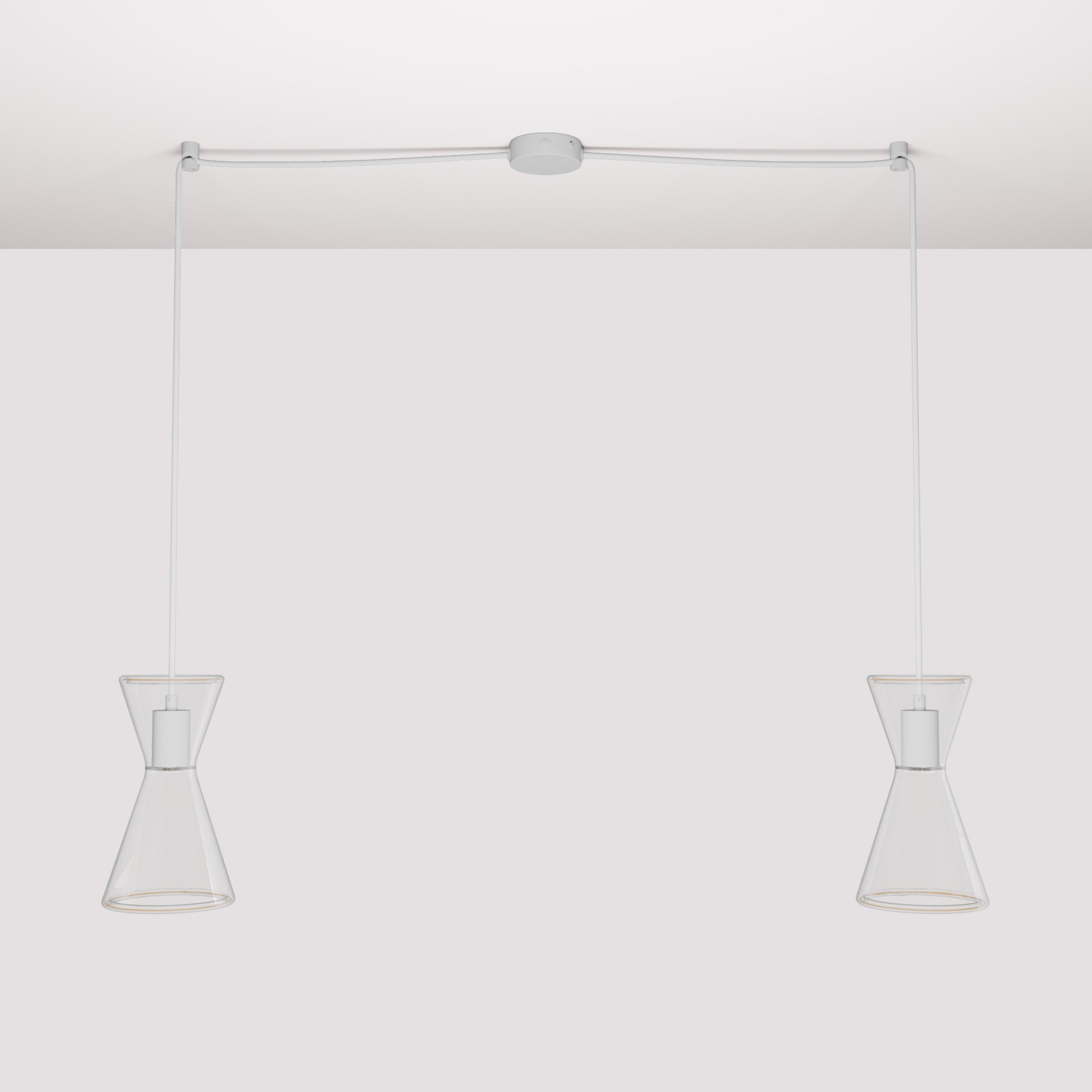 Lampada a sospensione con due cadute con Ghost Doppio cono - Bianco opaco