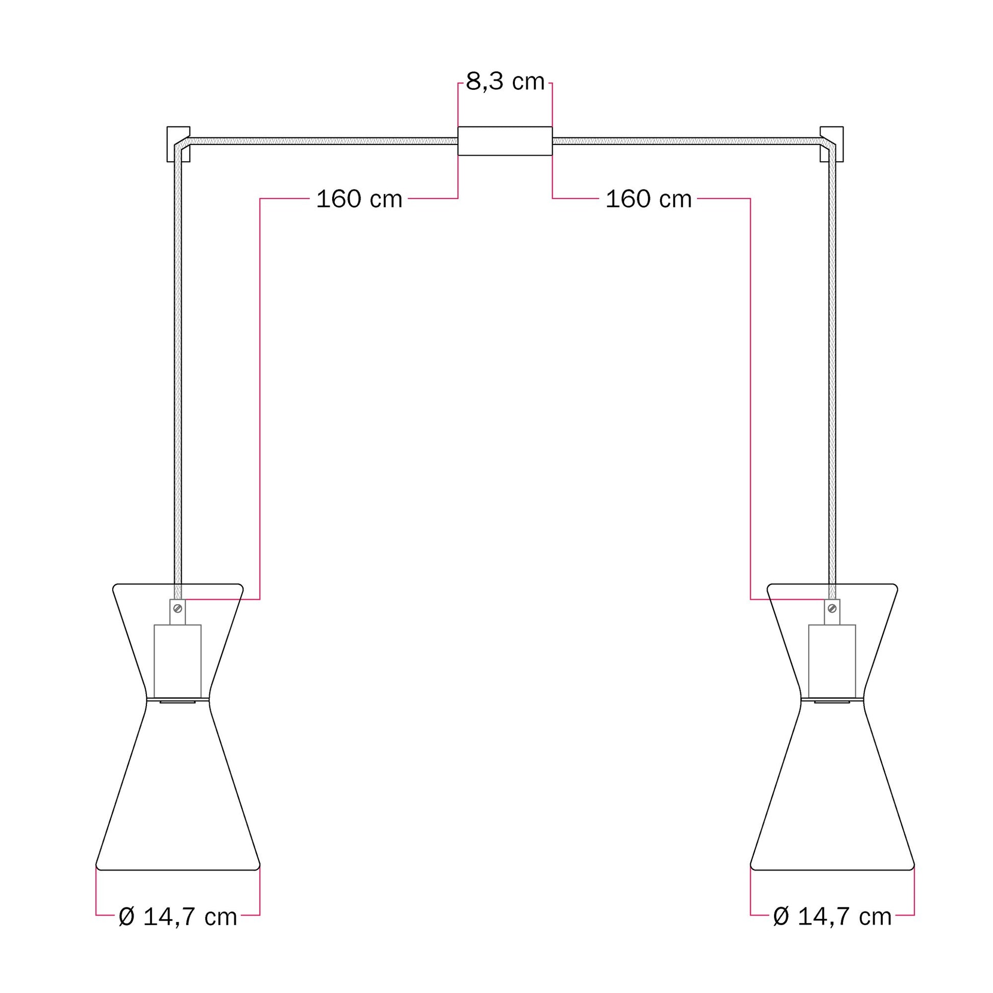 Lampada a sospensione con due cadute con Ghost Doppio cono - Bianco opaco