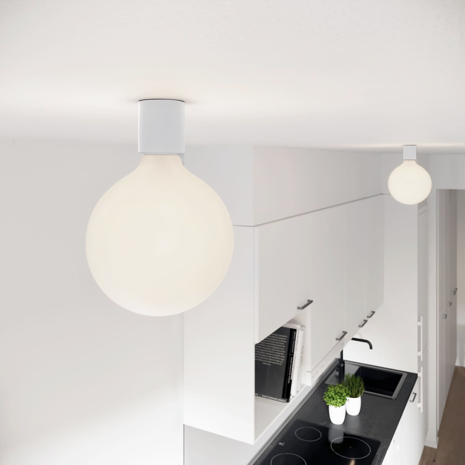 Applique Bianca con lampadina a bulbo effetto porcellana - Waterproof IP44 - IO