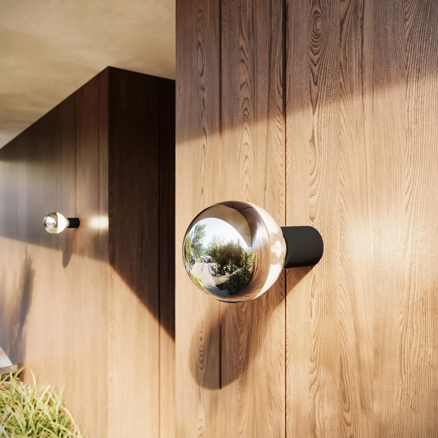 Applique Nera con lampadina a vista mezza sfera argento - Waterproof IP44 - IO