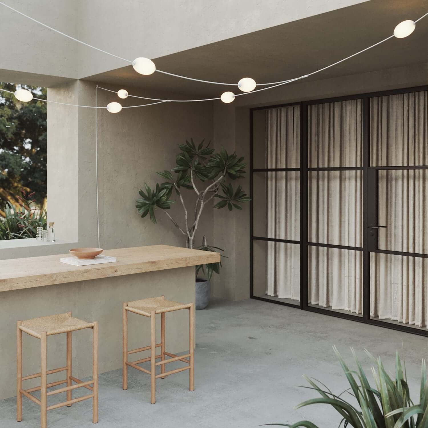 Catena luminosa reticolare 7 punti luce da esterno IP67 Bianco sabbia - Marina GRID