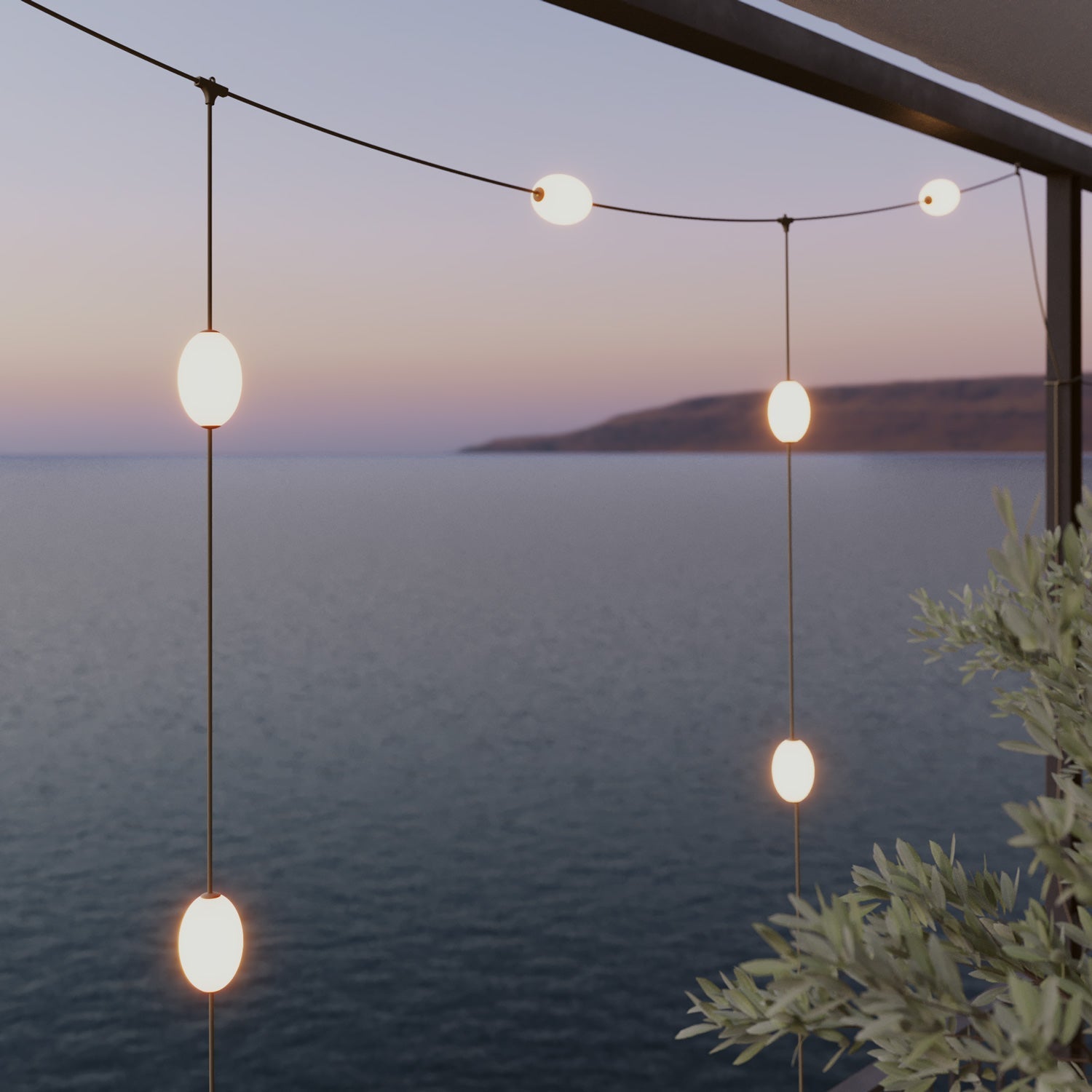 Catena luminosa reticolare 7 punti luce da esterno IP67 Verde oliva - Marina GRID