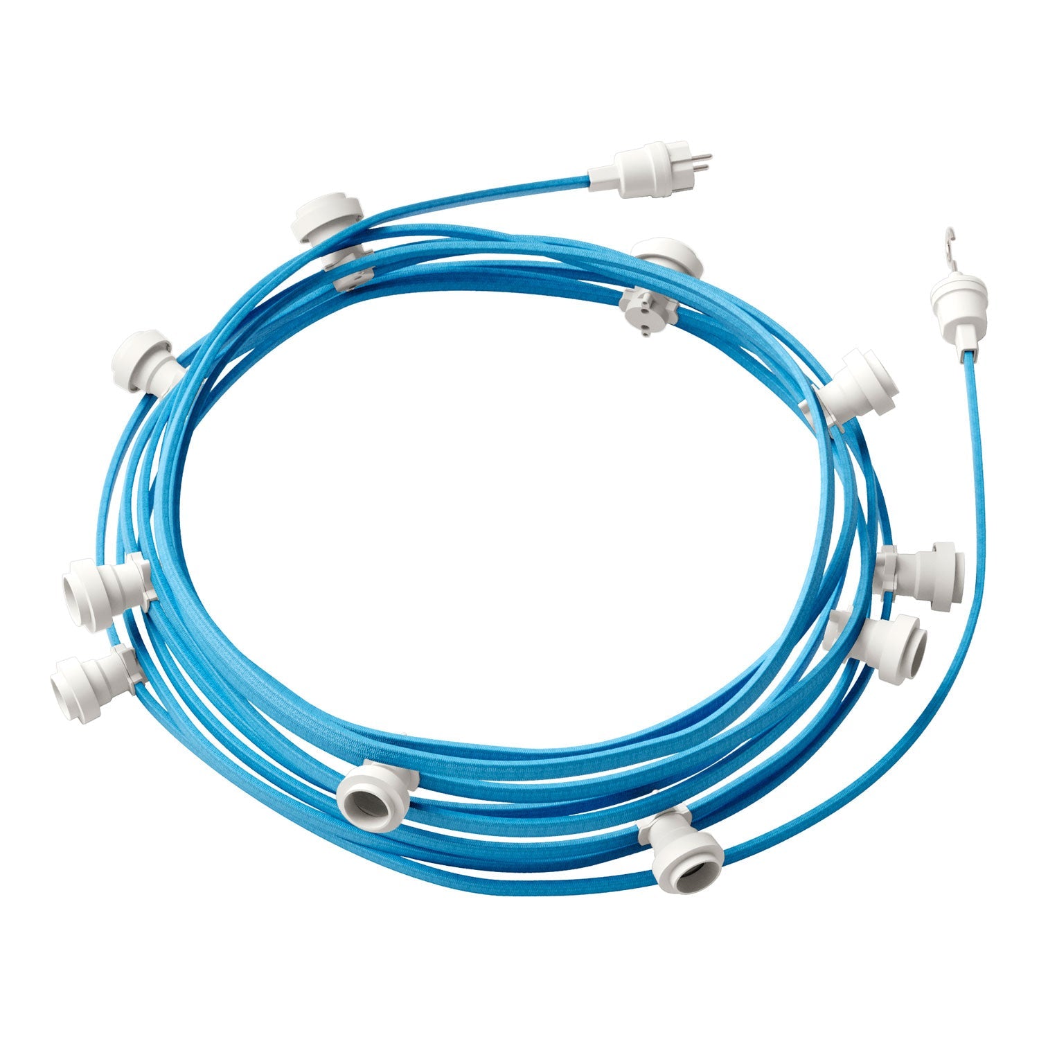 Catenaria Sistema Lumet da 12,5 m con cavo tessile CM17, 10 portalampada, gancio e spina bianchi