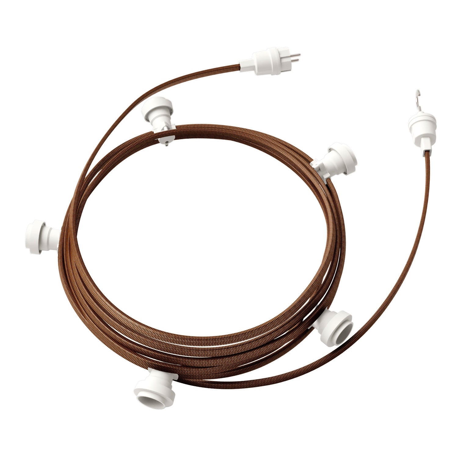 Catenaria Sistema Lumet da 7,5 m con cavo tessile CZ22, 5 portalampada, gancio e spina bianchi