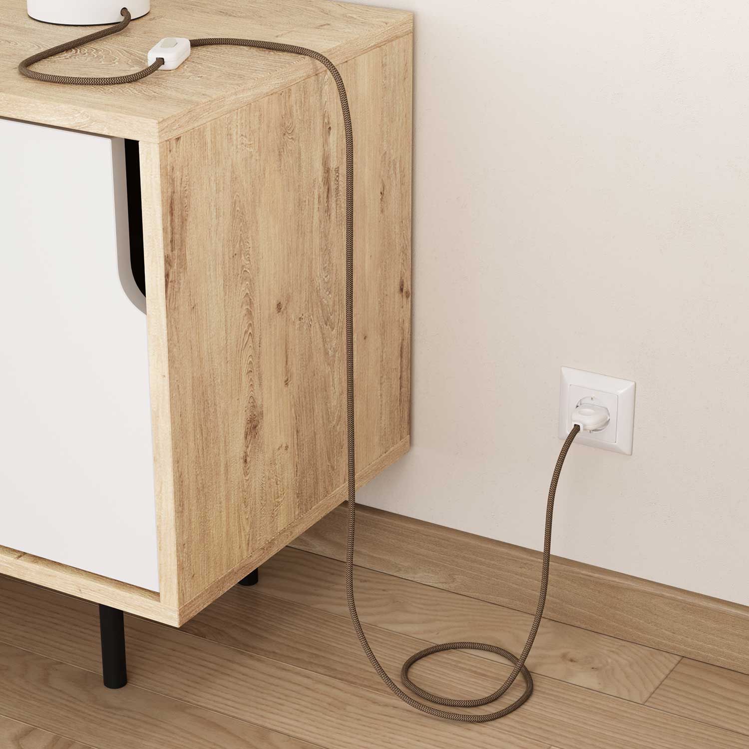 Cavo colorato in tessuto Corteccia e Beige ZigZag - L'Originale Creative Cables, per lampade e lampadari - RD73