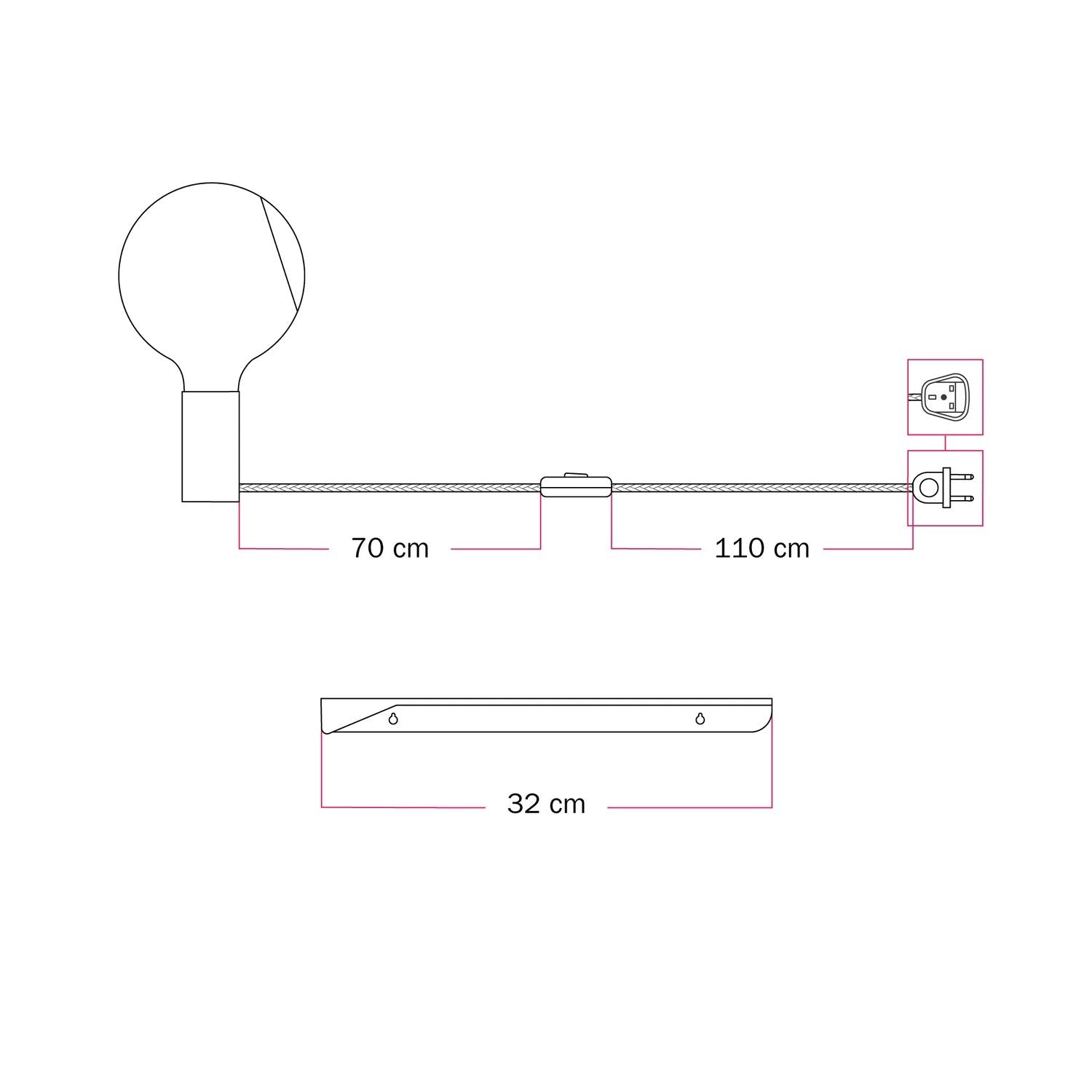 Combo Camo - Lampada con mensola e spina UK - Grigio