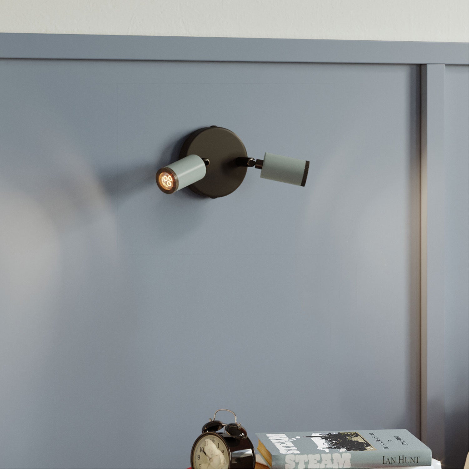 Fermaluce con 2 faretti orientabili Mini Spotlight GU1d0 - Blu carta da zucchero