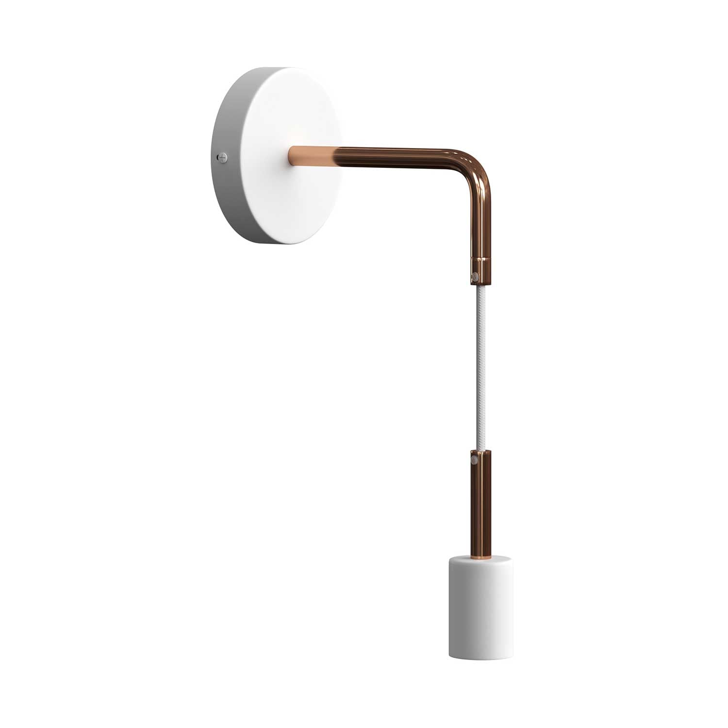 Fermaluce Metal, lampada a muro con estensione curva, cavo tessile e finiture in metallo - Rame