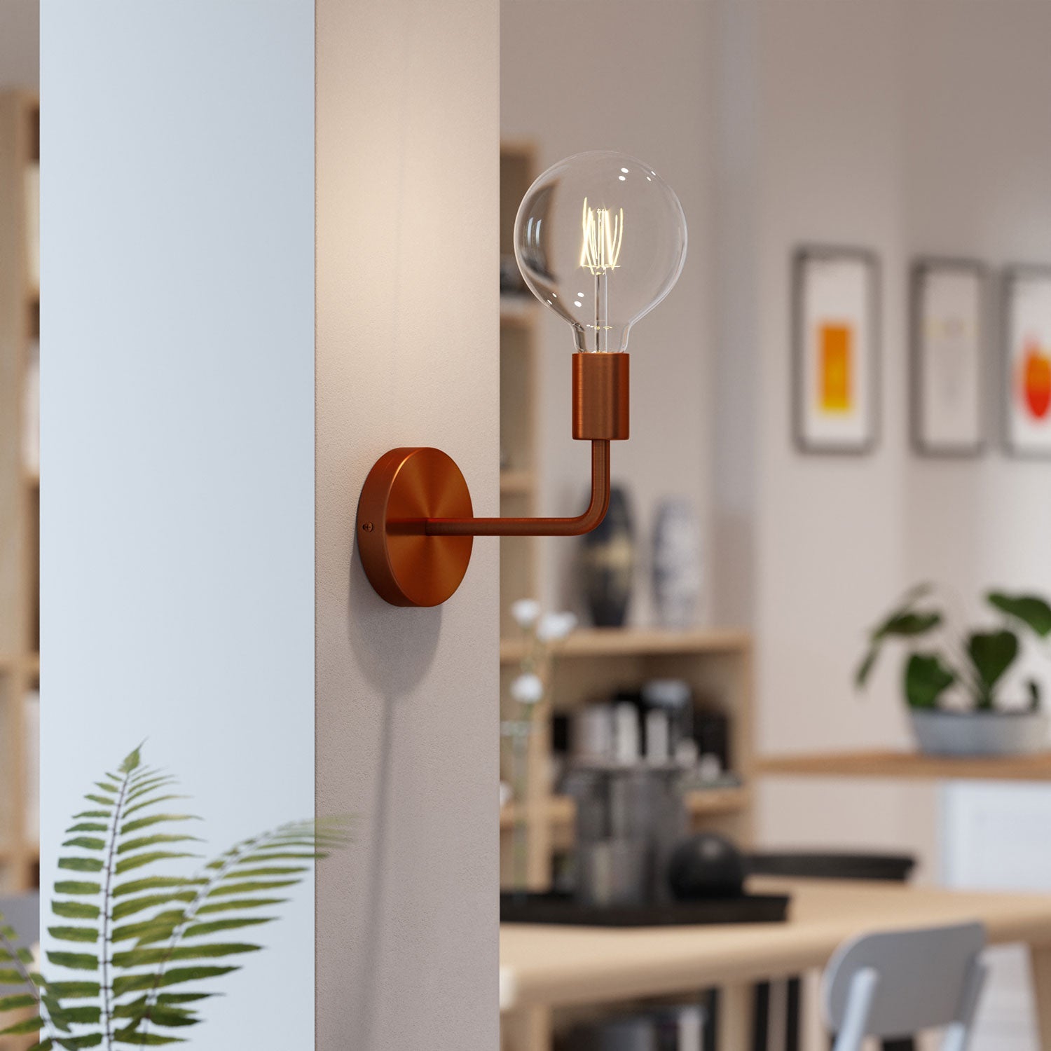 Fermaluce Metal, lampada a muro in metallo con estensione curva - Rame satinato