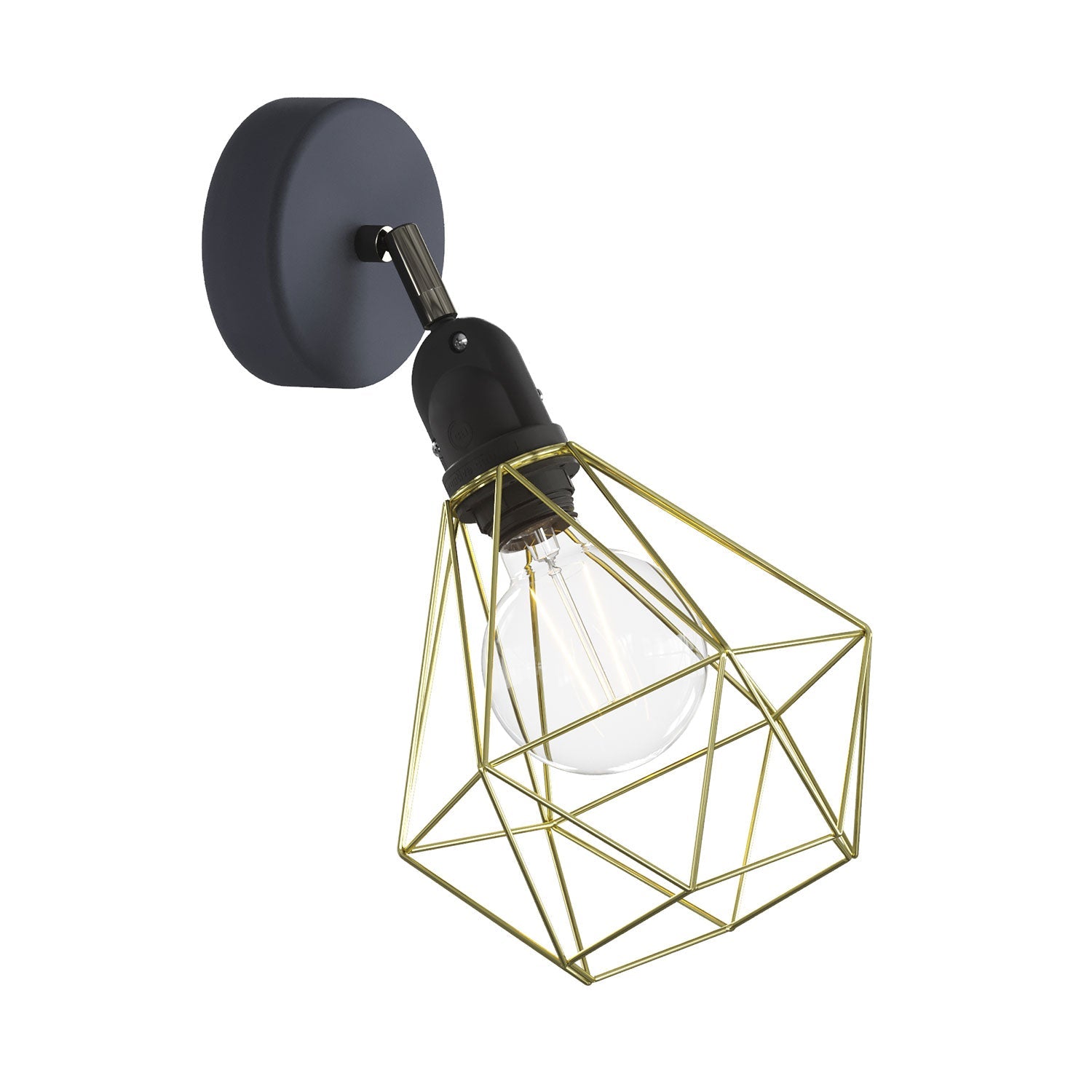 Fermaluce Modulair con snodo orientabile, paralume Diamond e portalampada IP65 waterproof - Ottone