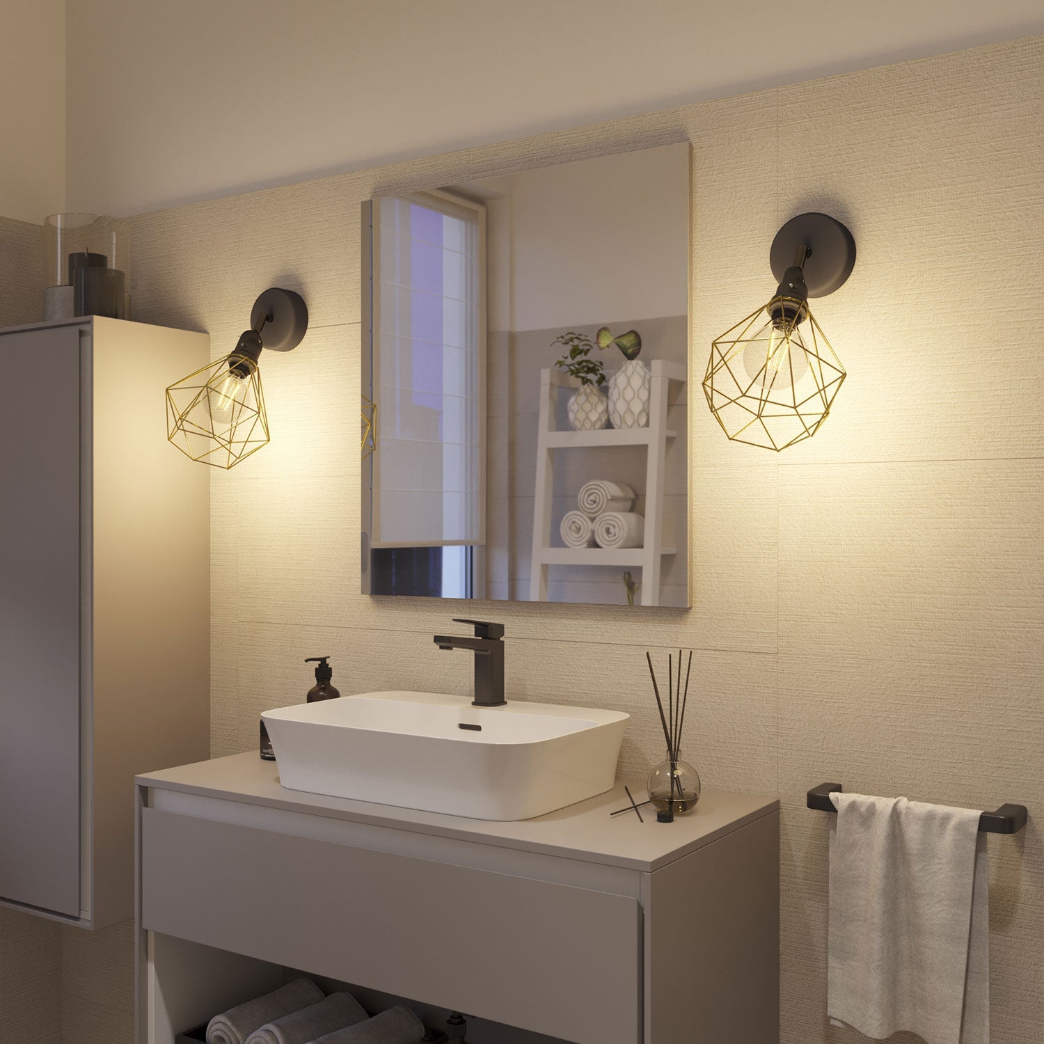 Fermaluce Modulair con snodo orientabile, paralume Diamond e portalampada IP65 waterproof - Ottone