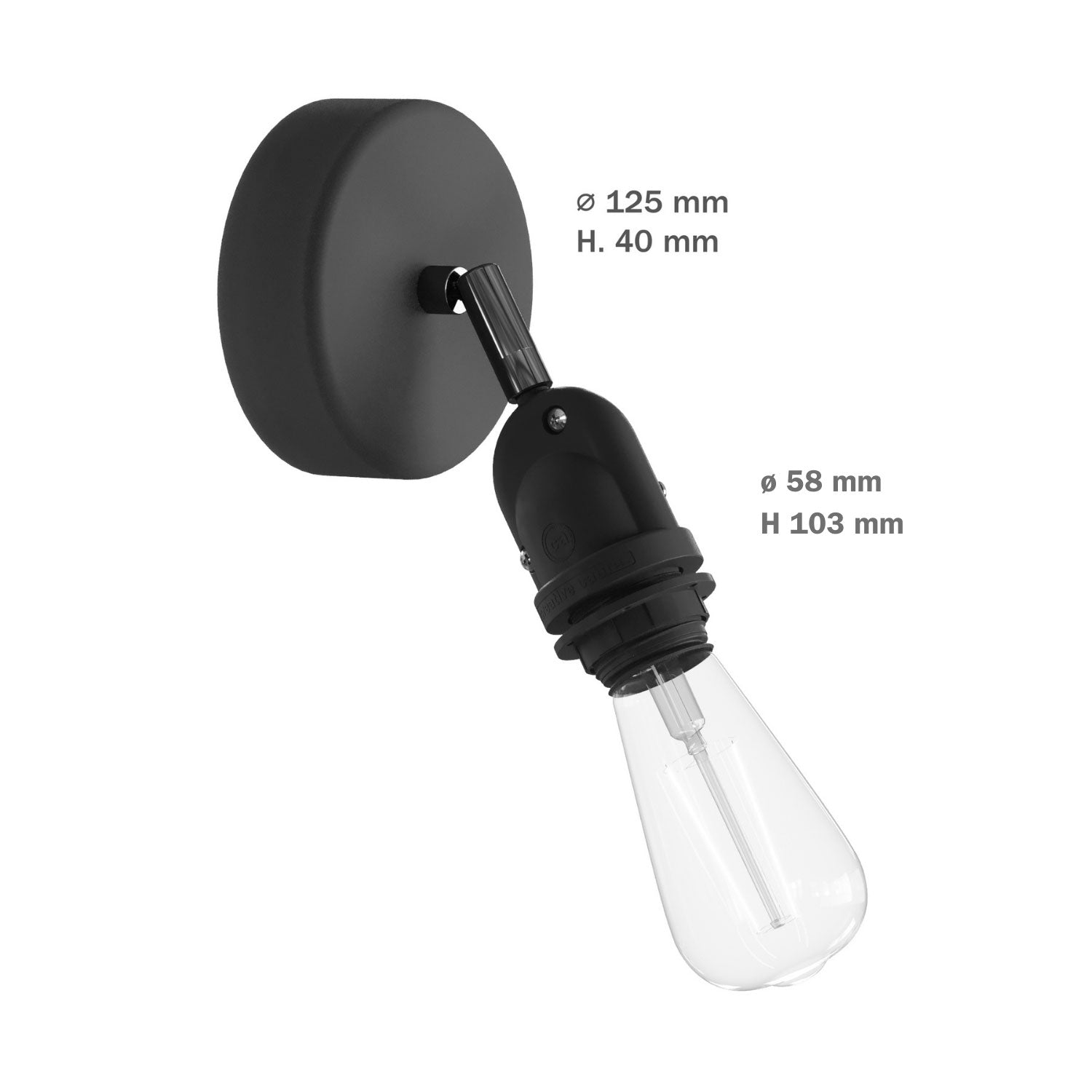 Fermaluce per paralume Modulair con snodo orientabile, rosone e portalampada IP65 waterproof - Nero