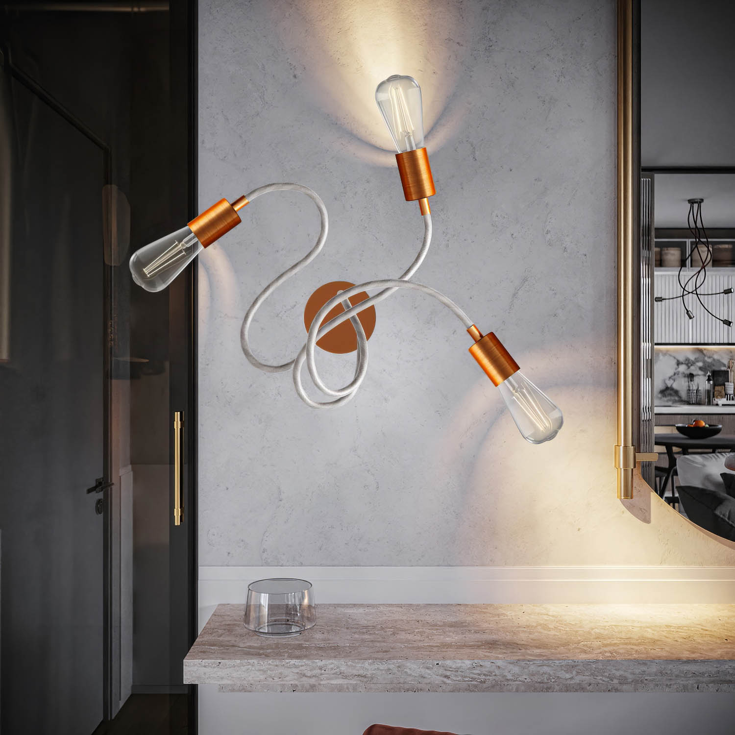 Flex 60 lampada da parete o soffitto snodabile a luce diffusa con lampadina LED ST64 - Rame satinato