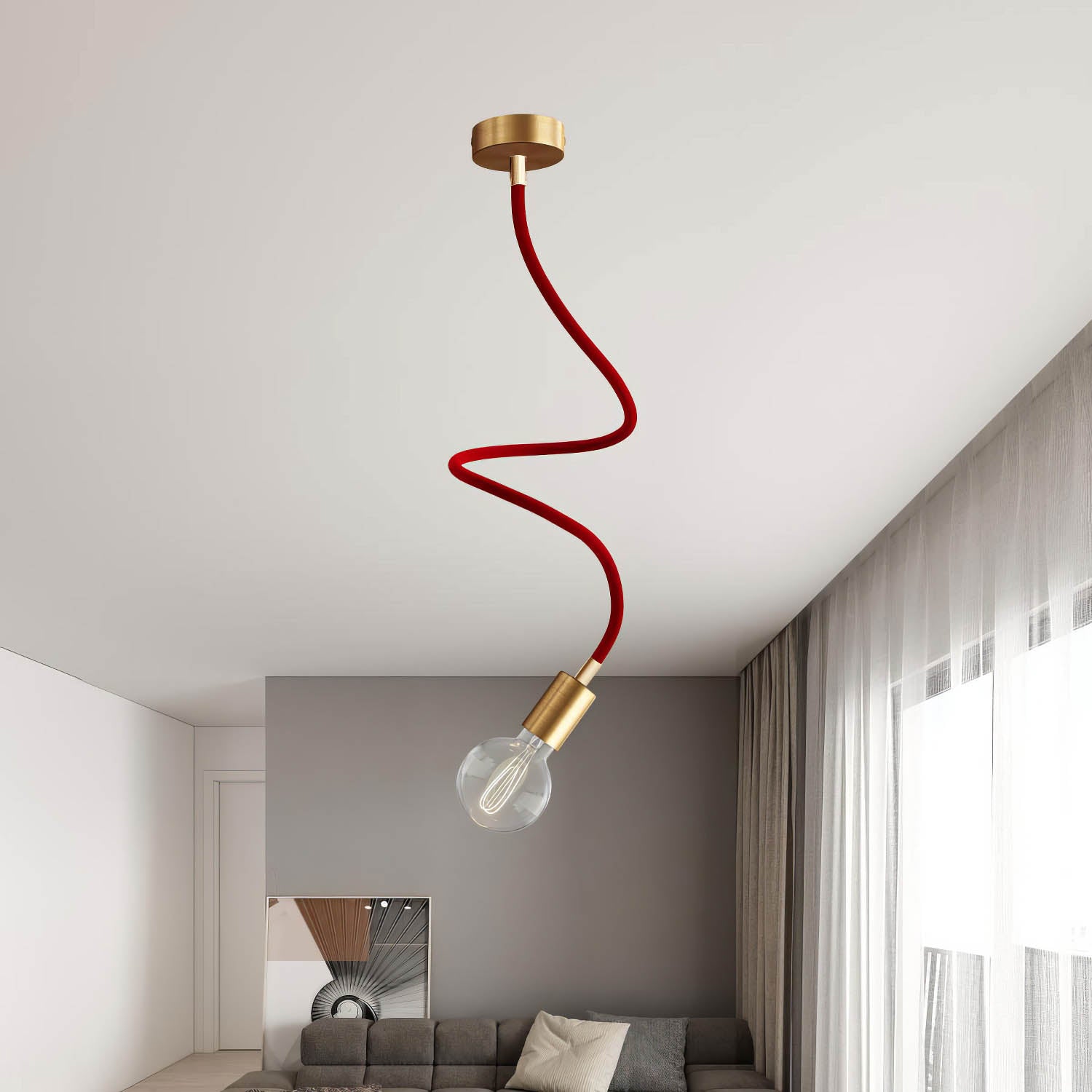 Kit Creative Flex tubo flessibile di estensione rivestito in tessuto RM09 Rosso con terminali metallici Bronzo satinato 90 cm