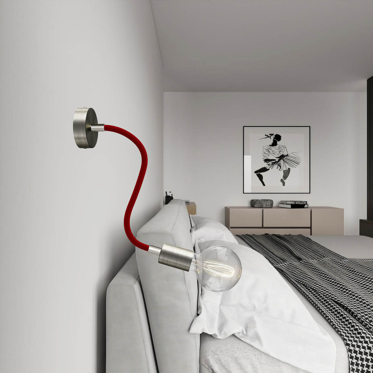 Kit Creative Flex tubo flessibile di estensione rivestito in tessuto RM09 Rosso con terminali metallici Titanio satinato 30 cm