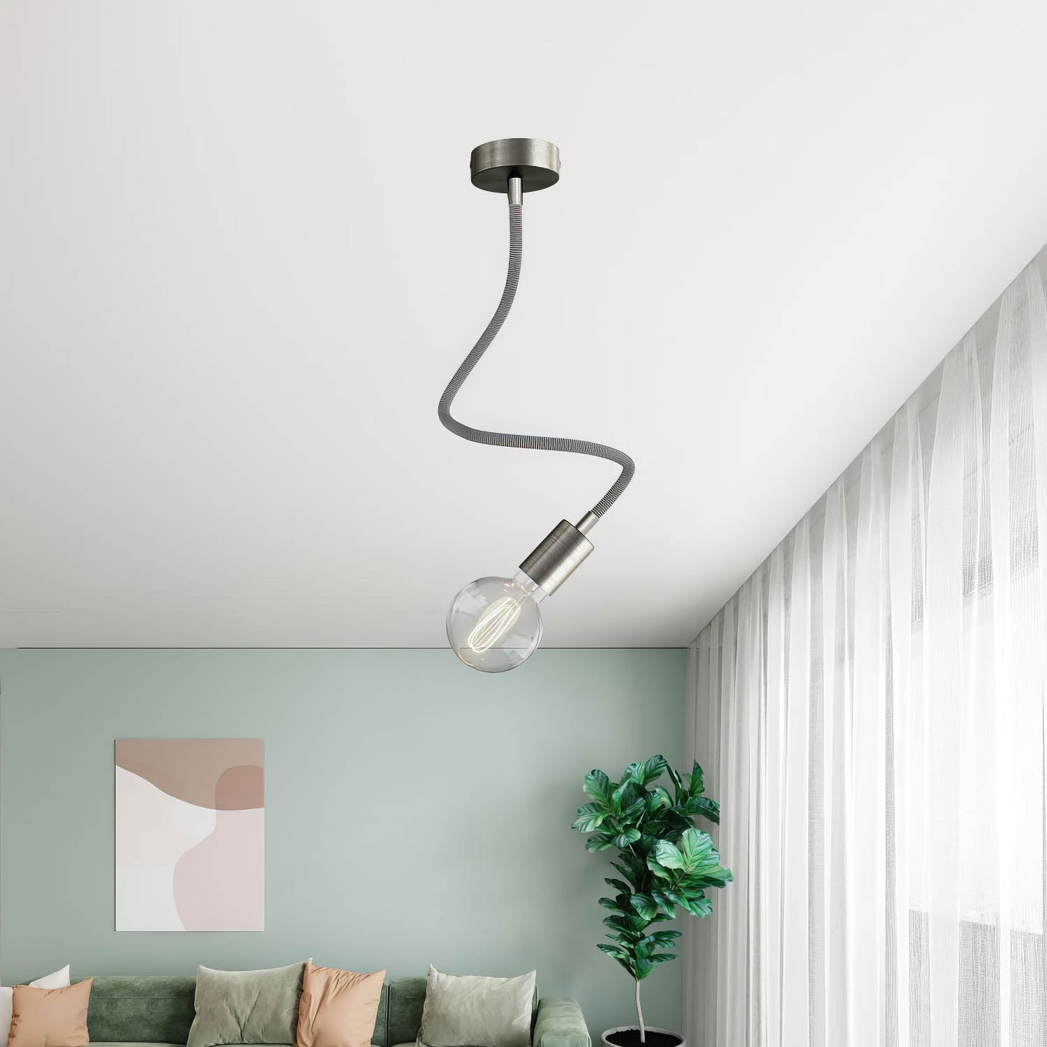 Kit Creative Flex tubo flessibile di estensione rivestito in tessuto RZ04 Nero Bianco con terminali metallici Titanio satinato 60 cm