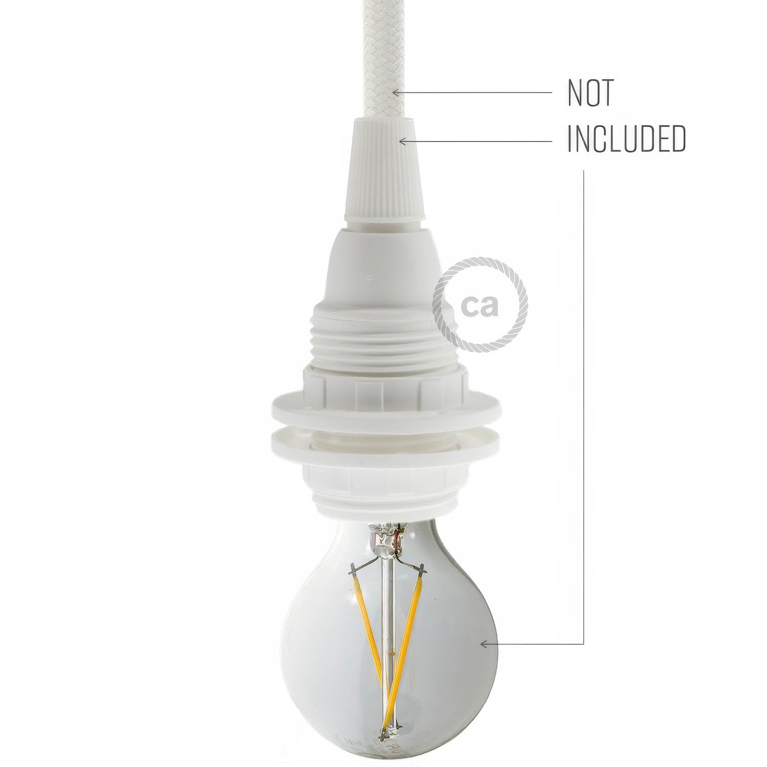 Kit portalampada E14 in termoplastica con doppia ghiera per paralume - Bianco