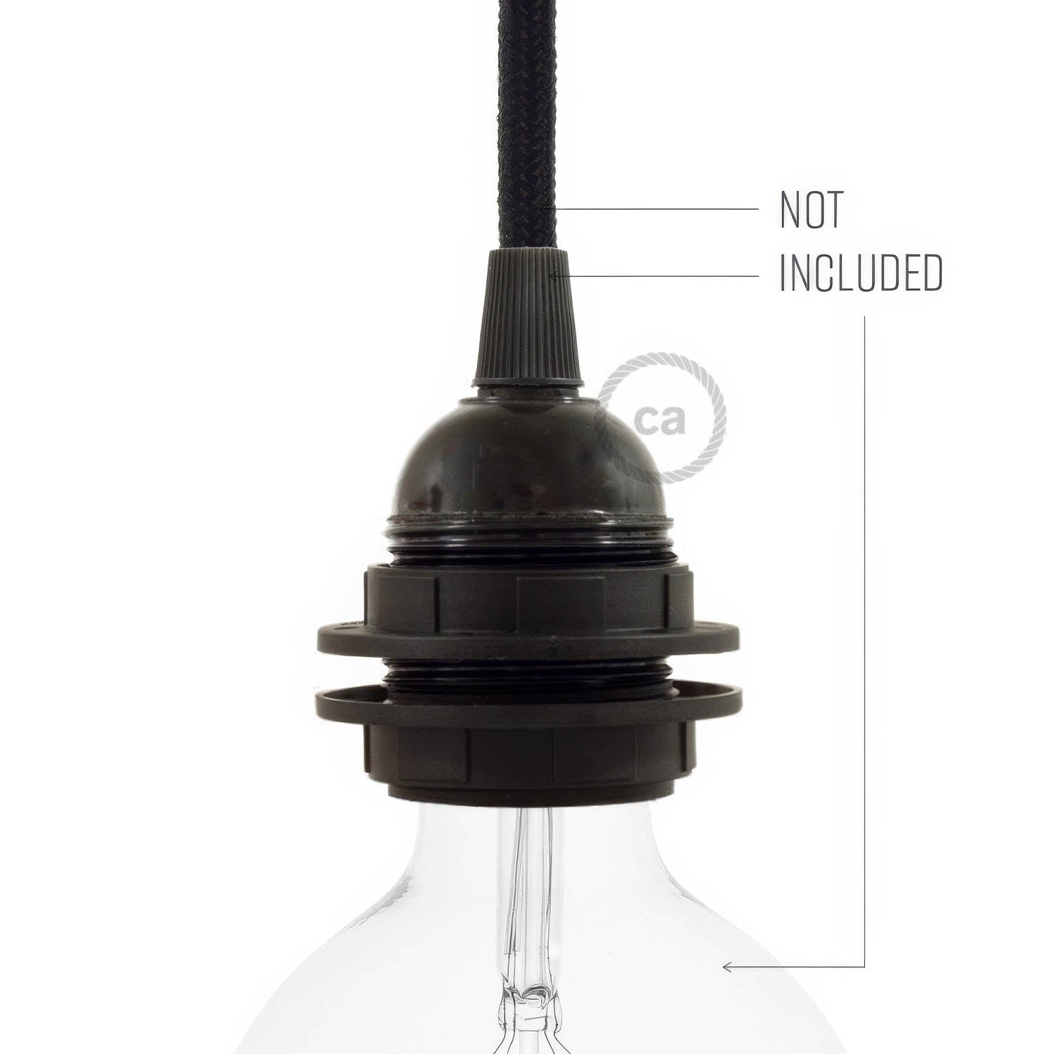 Kit portalampada E27 in bakelite con doppia ghiera per paralume - Nero