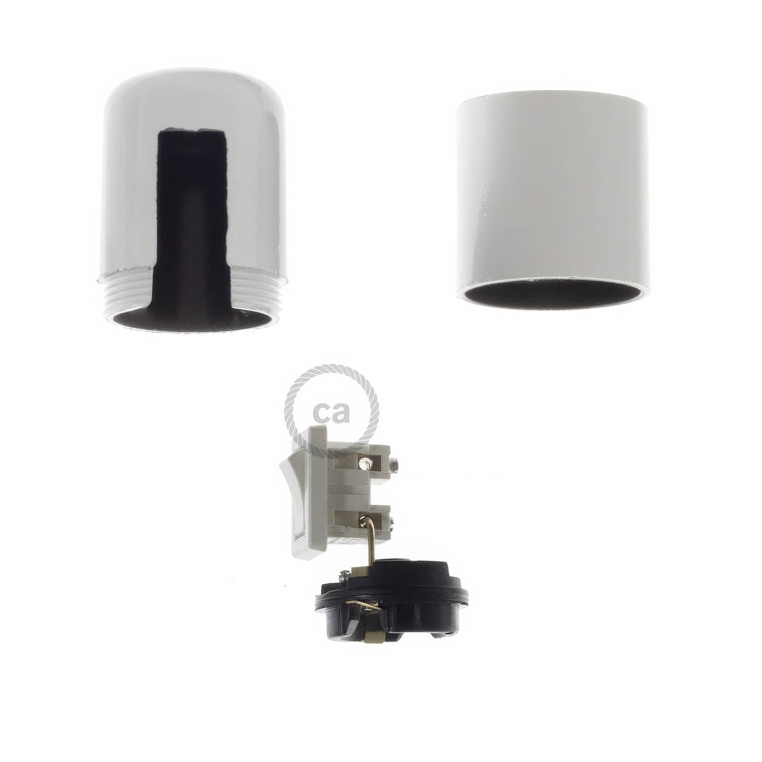 Kit portalampada E27 in bakelite con interruttore - Bianco
