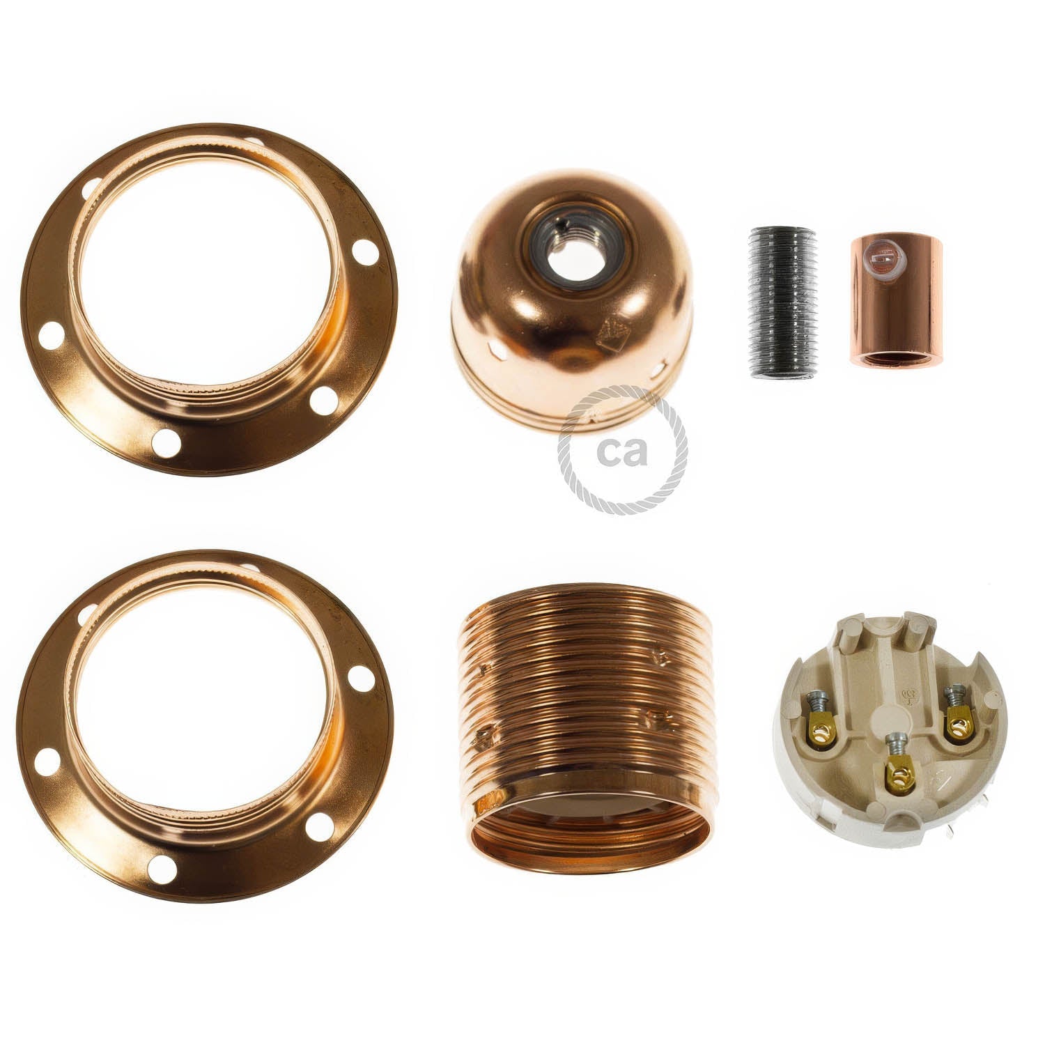 Kit portalampada E27 in metallo con doppia ghiera per paralume - Rame Cilindrico