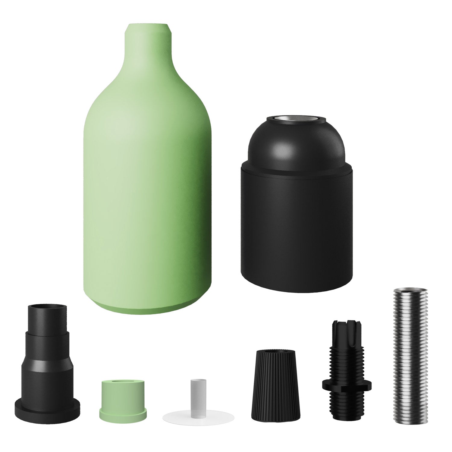 Kit portalampada E27 in silicone con serracavo nascosto - Verde prato