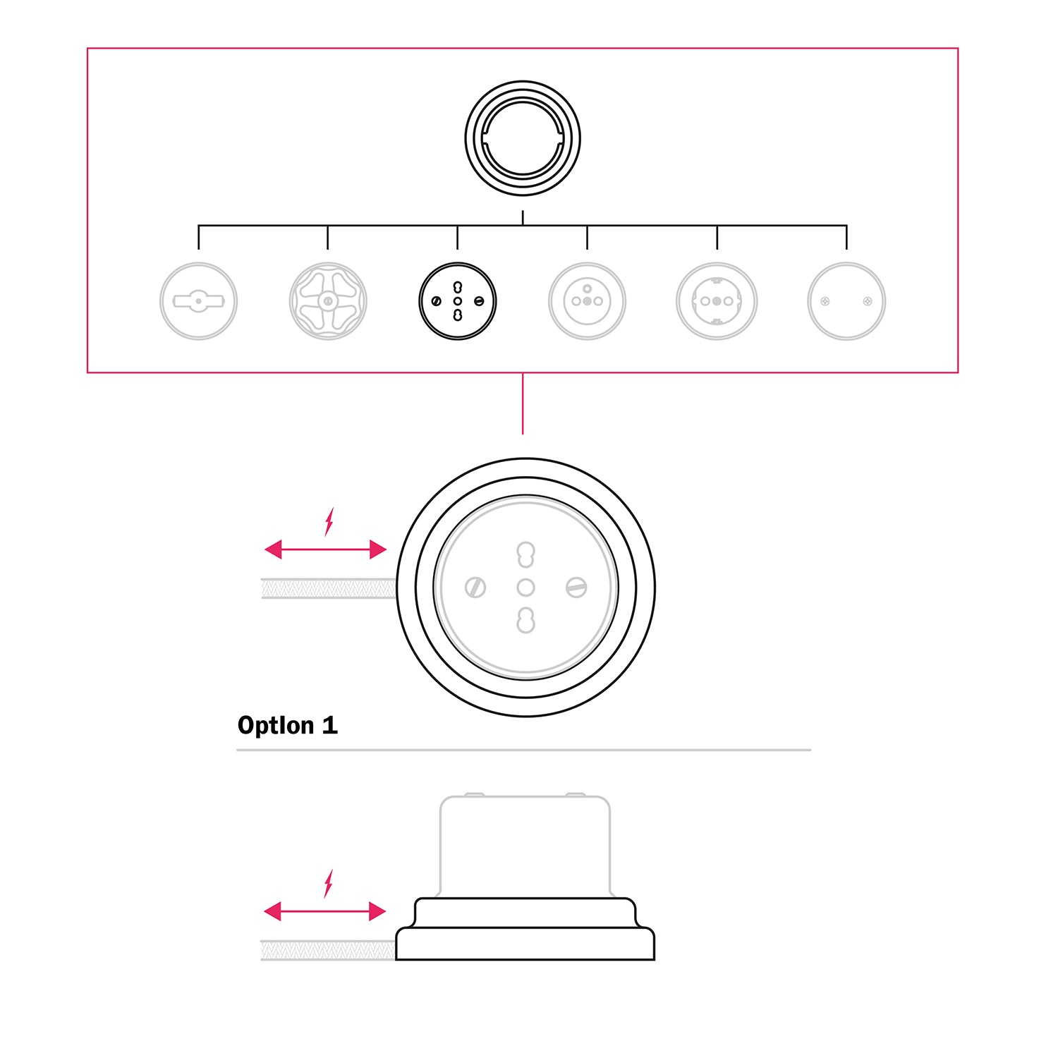 Kit presa bipasso italiana 10/16A da parete e base in porcellana - Nero