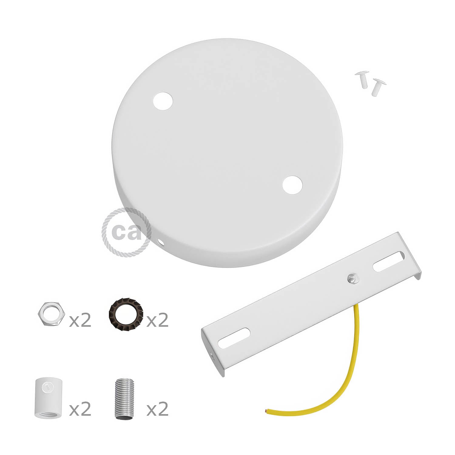 Kit rosone cilindrico in metallo a 2 fori - Bianco opaco Cilindrico