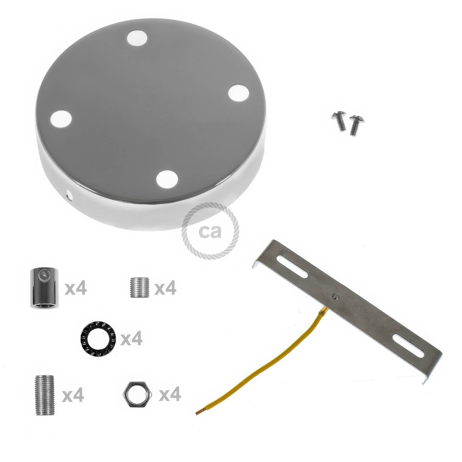 Kit rosone cilindrico in metallo a 4 fori - Cromo Cilindrico