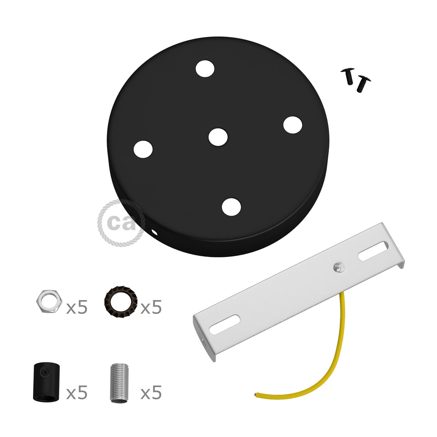 Kit rosone cilindrico in metallo a 5 fori - Nero Cilindrico