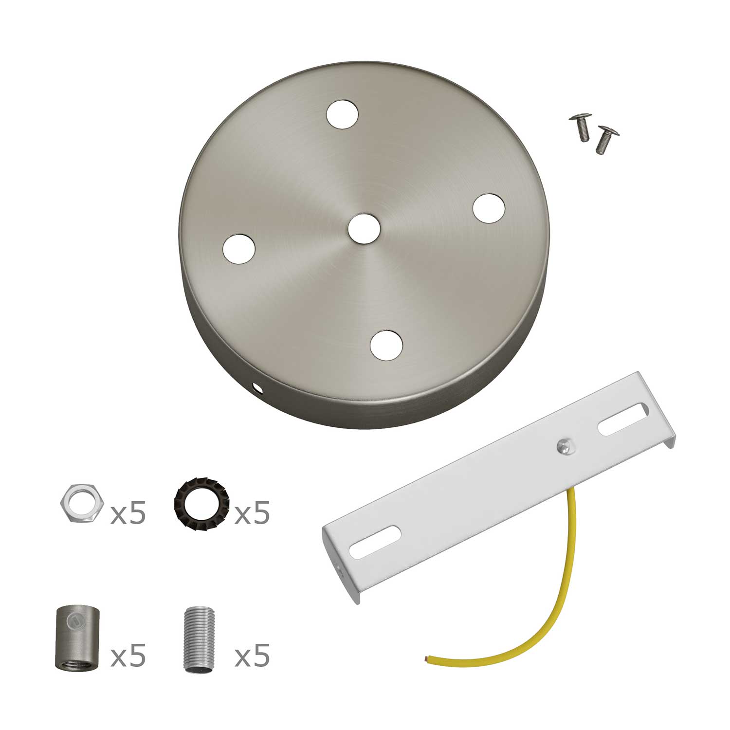 Kit rosone cilindrico in metallo a 5 fori - Titanio satinato Cilindrico