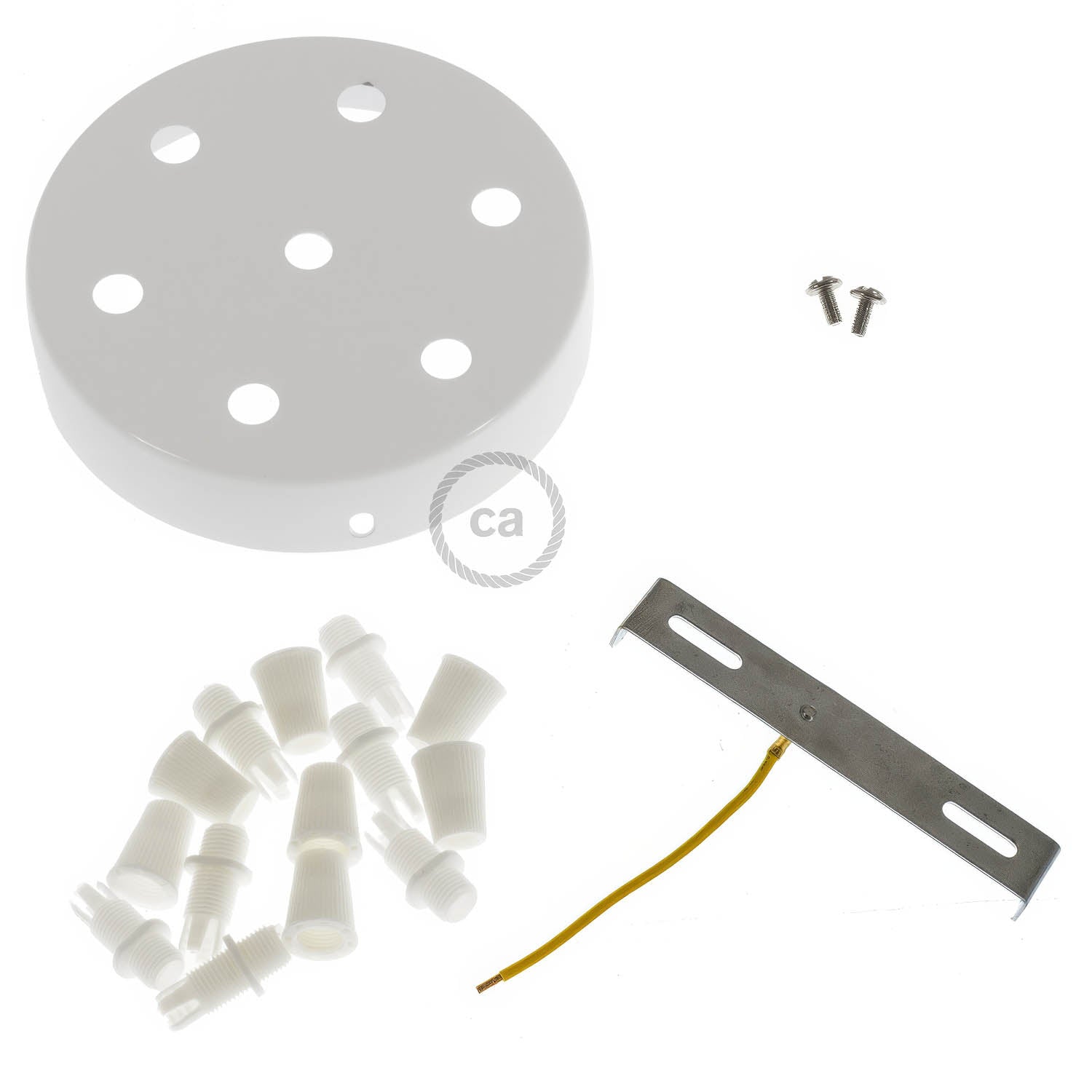 Kit rosone cilindrico in metallo a 7 fori - Bianco lucido Conico