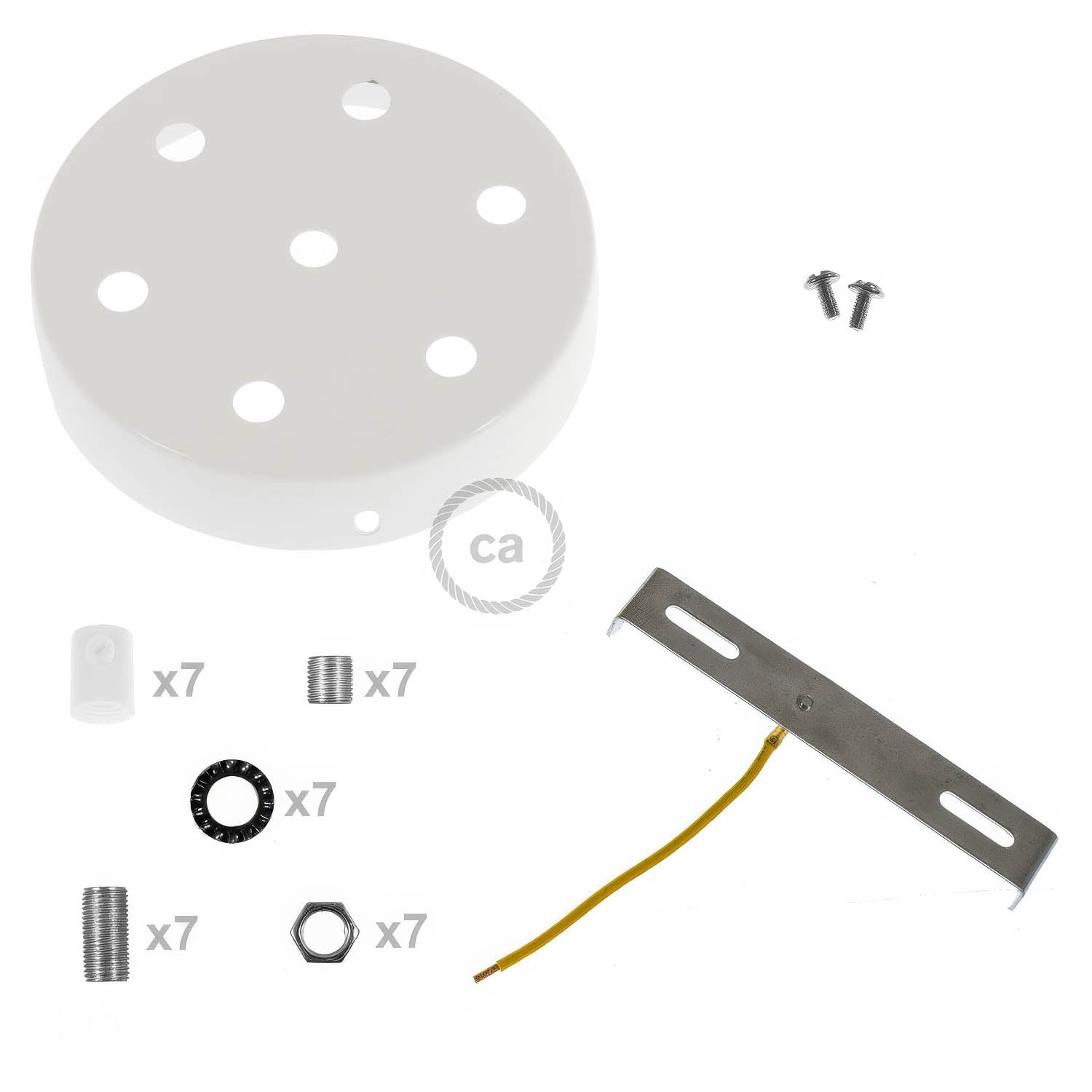 Kit rosone cilindrico in metallo a 7 fori - Bianco lucido Cilindrico