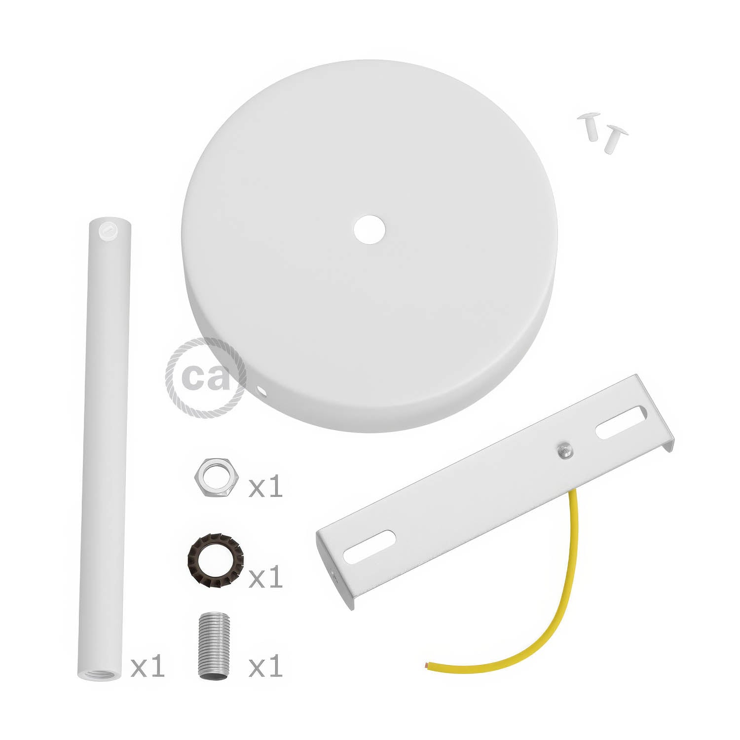 Kit rosone cilindrico in metallo con serracavo da 15 cm - Bianco opaco